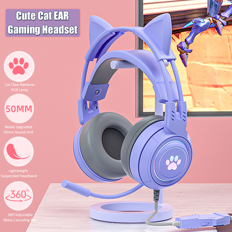 Cute Cat Ear Gaming Headphones - Pc Gaming Pink ulasan dan harga