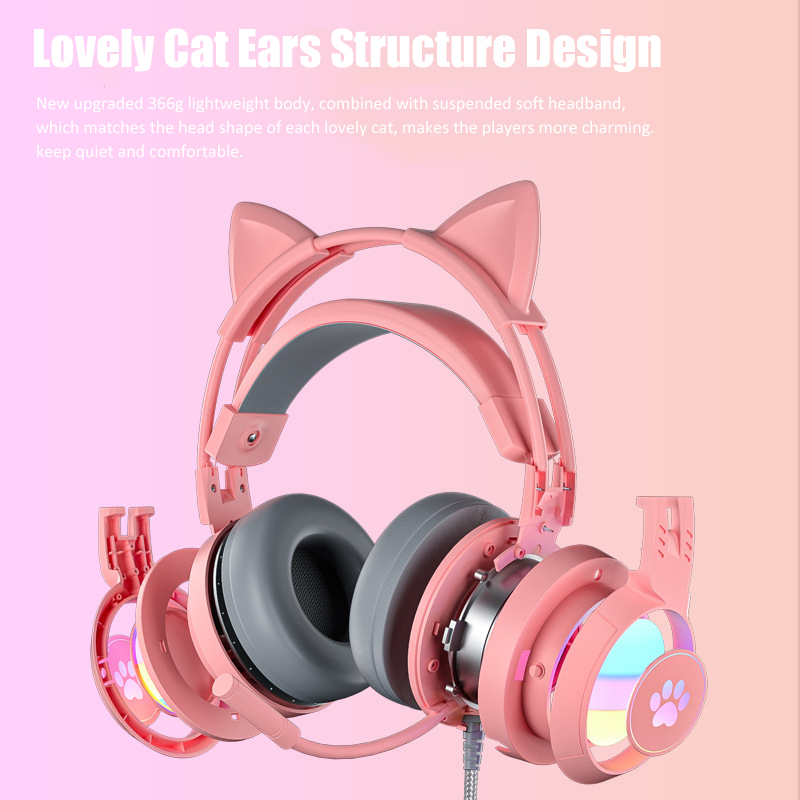 Cute Cat Ear Gaming Headphones - Pc Gaming Pink ulasan dan harga